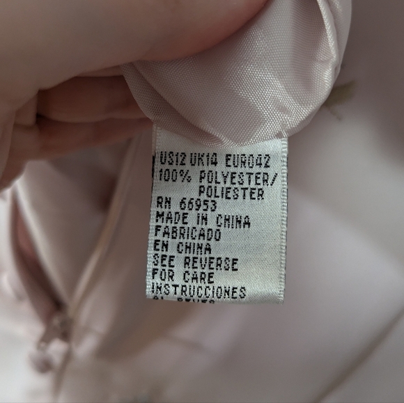 Vintage 80s David‎ Warren Floral Embroidered Baby Pink Satin Maxi Dress Size 12 - Picture 10 of 11